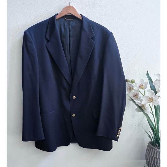 HART SCHAFFNER & MARX Navy Blazer Men's 44R USA Gold Button Sport Coat Jacket - Picture 1 of 6